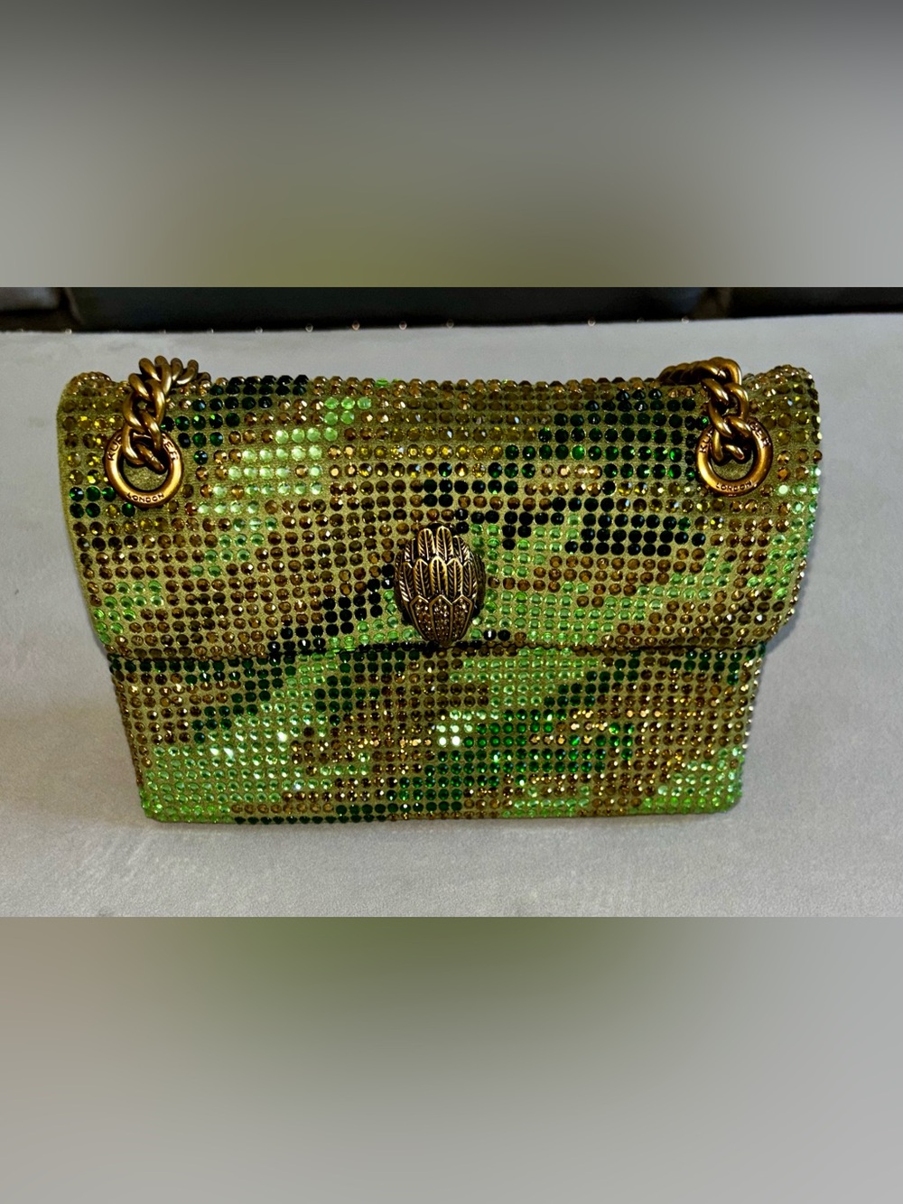 Kurt Geiger Gold and Green Crystal-Camo Embellished Shoulder Bag